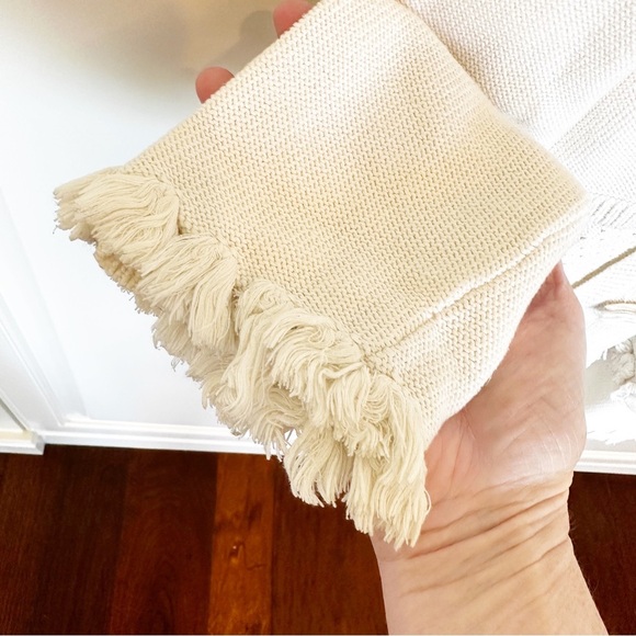 Tory Burch Women’s Baja Mixed Knit Hoodie Cream Tassel V Neck Pullover Sweater S - Picture 7 of 14